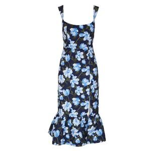 Sachin + Babi Laura Ocean Blue Magnolia Floral Midi Dress Size 4 Formal Ruffle